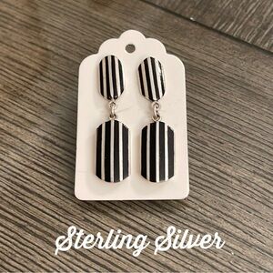 Vintage Onyx Striped Sterling Silver Dangle Earrings